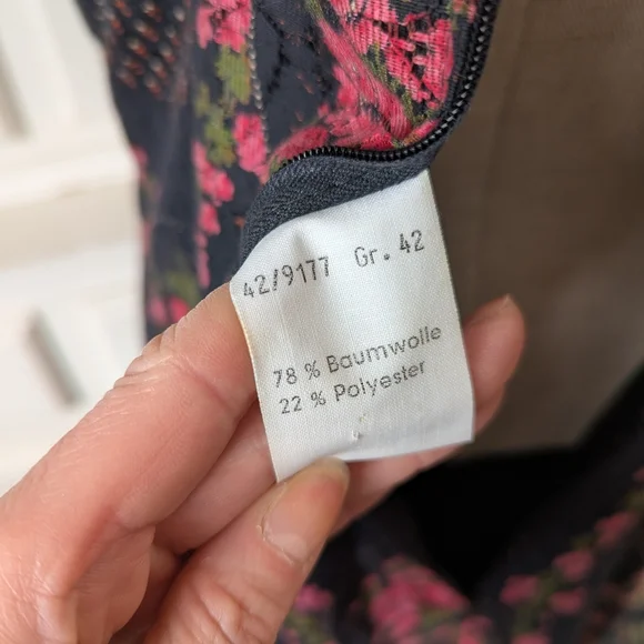 Vintage 1970s Black Lace Maxi Slip Dress with Pink Floral Print - Picture 10 of 12